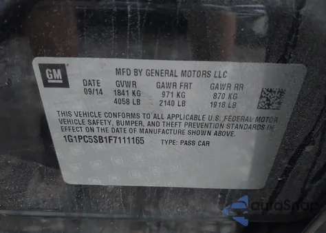 2015 Chevrolet Cruze Lt from USA, damaged, VIN 1G1PC5SB1F111165